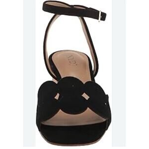 NYDJ Womens 8M Gilbert Black Leather Slip On Heels Shoes Art Deco Polka Dot